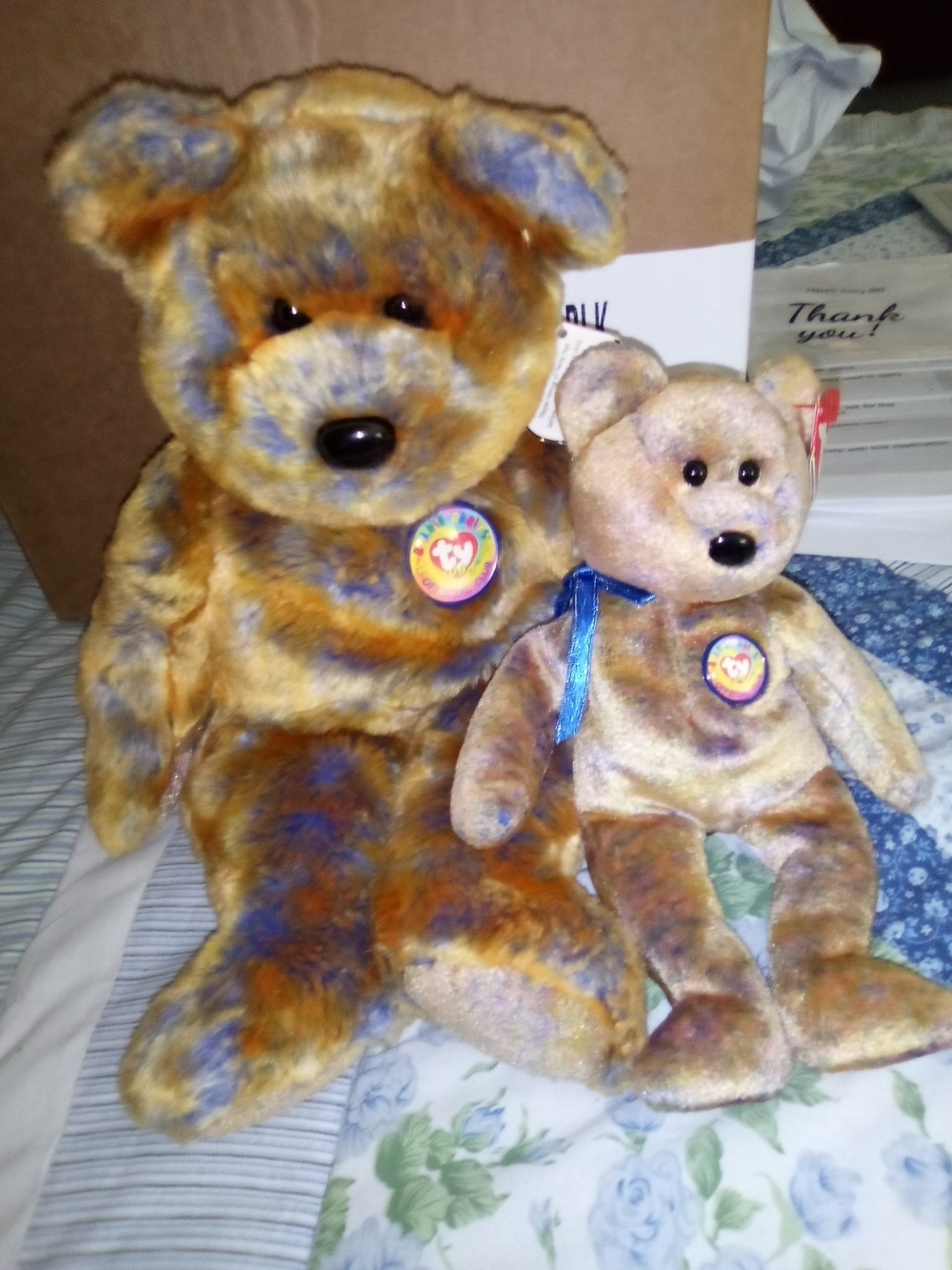 Ty Plush Bears in Brown and Blue Velvet Tie-Dye